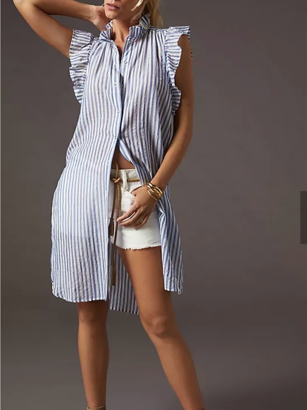 Maeve by Anthropologie Blue and White Striped Sleeveless Long Tunic